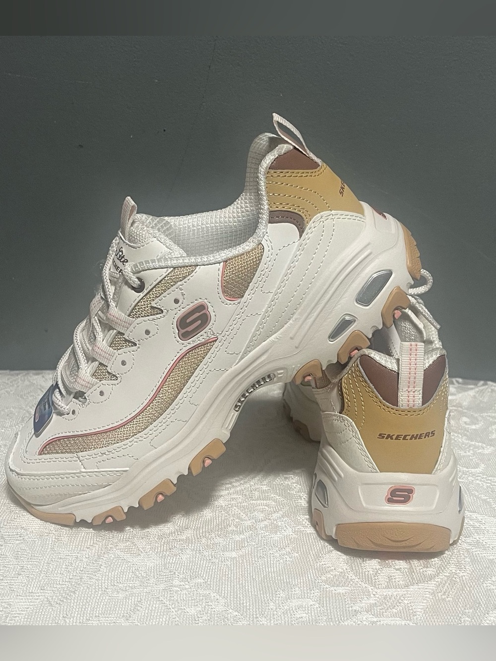 Skechers D Lites Popular Vote Sneaker Womens Size 8 Off White Brown Chunky New